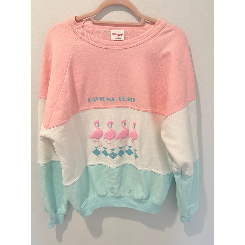Vintage 80s Diport USA Daytona Beach Flamingo Color Block Sweatshirt